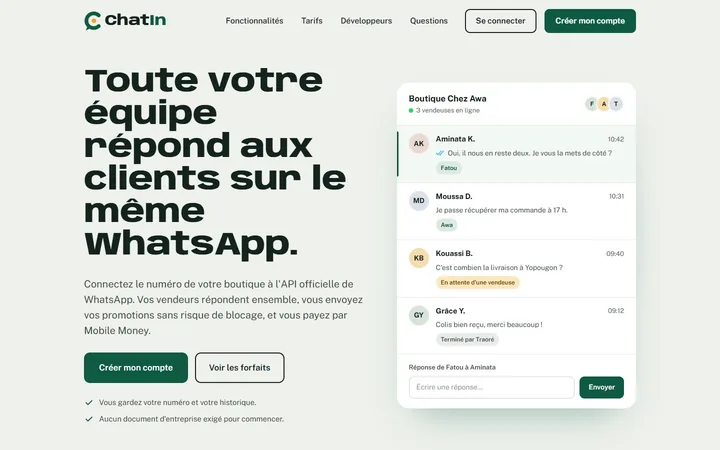 Page d’accueil de ChatIn